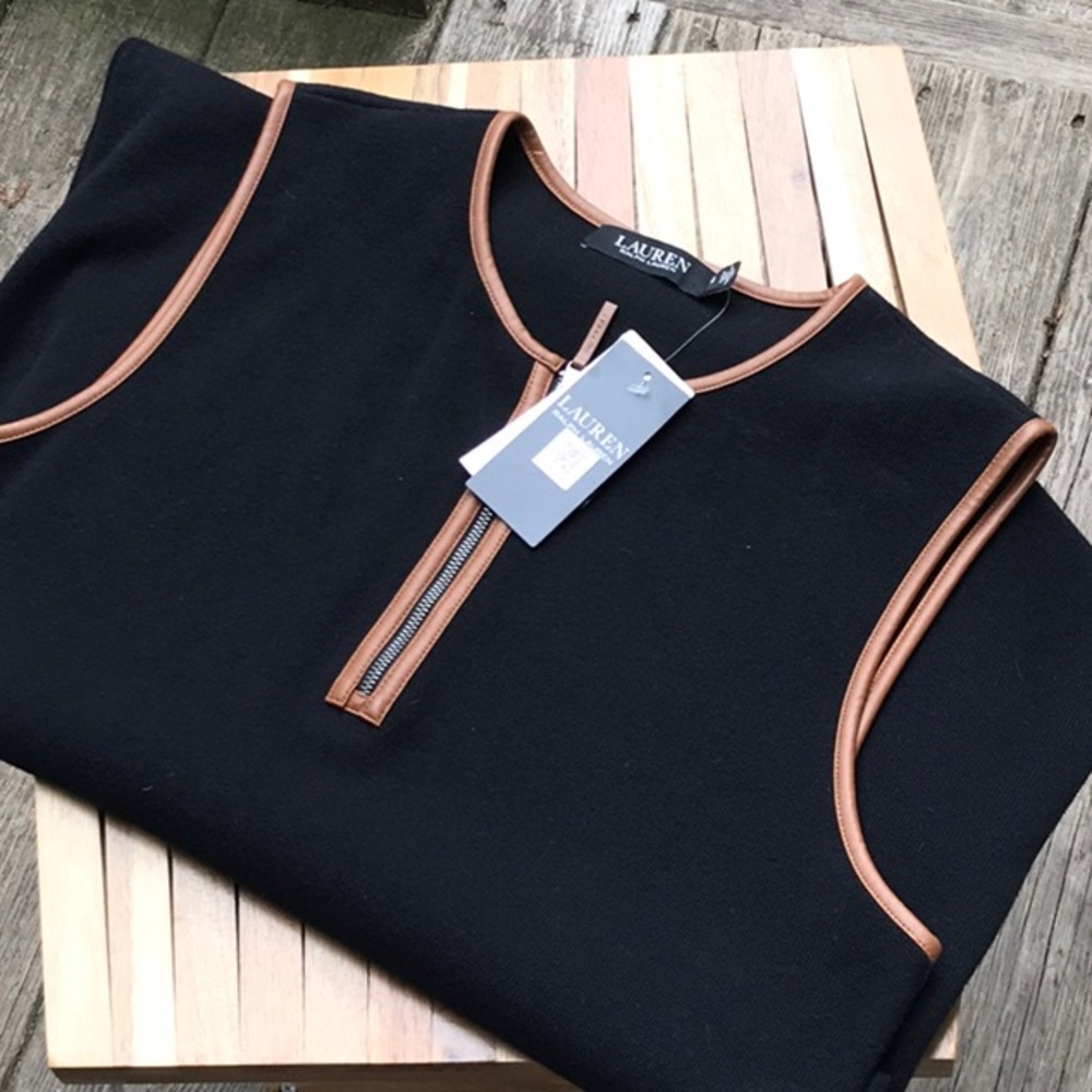 NWT Ralph Lauren Black dress w/faux brown trim.